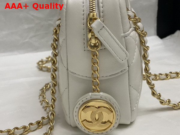 Chanel Mini Camera Case in White Shiny Lambskin Gold Tone Metal AS5190 Replica