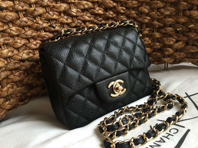 Chanel Mini Caviar Flap Bag Black Gold Chain for Sale