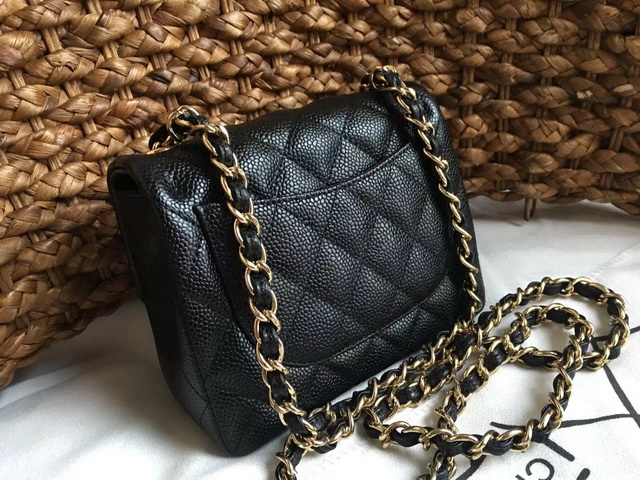 Chanel Mini Caviar Flap Bag Black Gold Chain for Sale