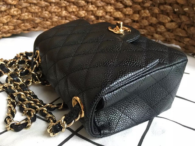 Chanel Mini Caviar Flap Bag Black Gold Chain for Sale