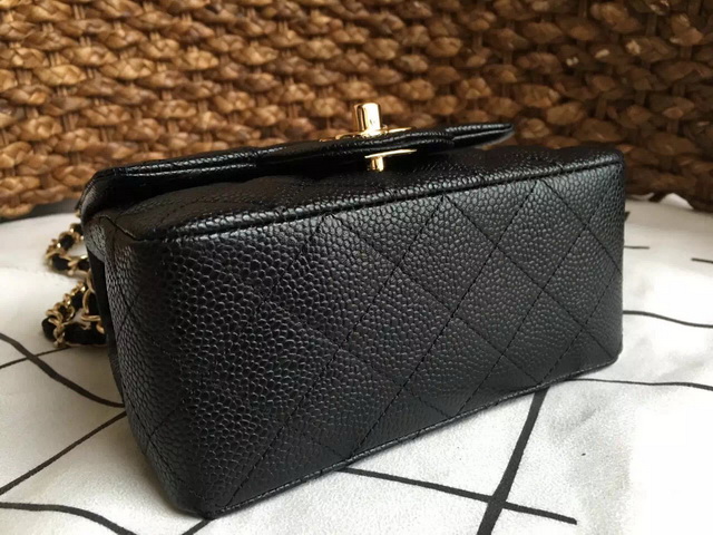 Chanel Mini Caviar Flap Bag Black Gold Chain for Sale