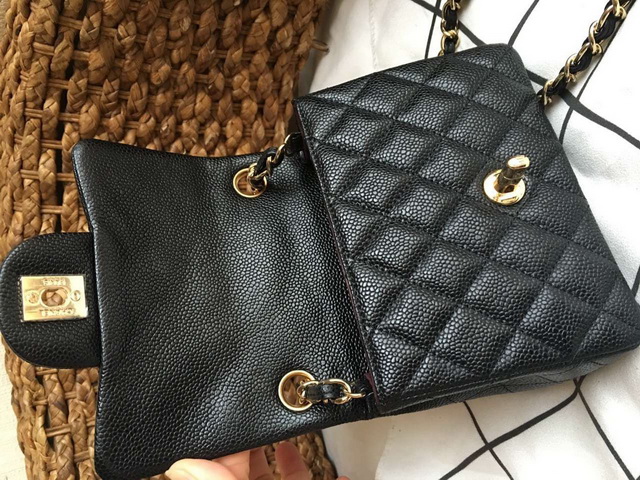 Chanel Mini Caviar Flap Bag Black Gold Chain for Sale