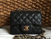 Chanel Mini Caviar Flap Bag Black Gold Chain for Sale