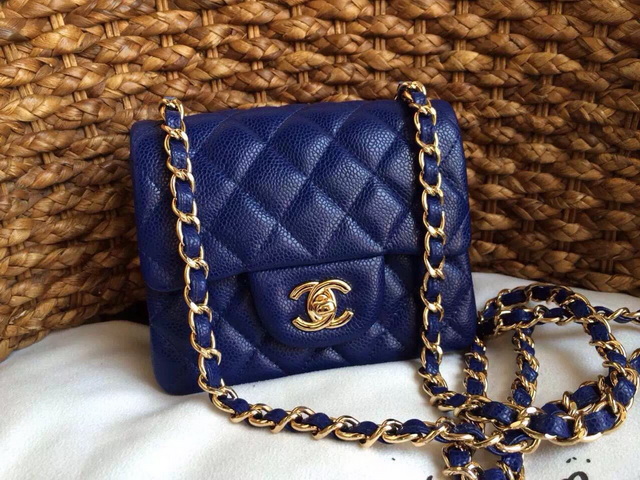 Chanel Mini Caviar Flap Bag Navy Blue Chain for Sale