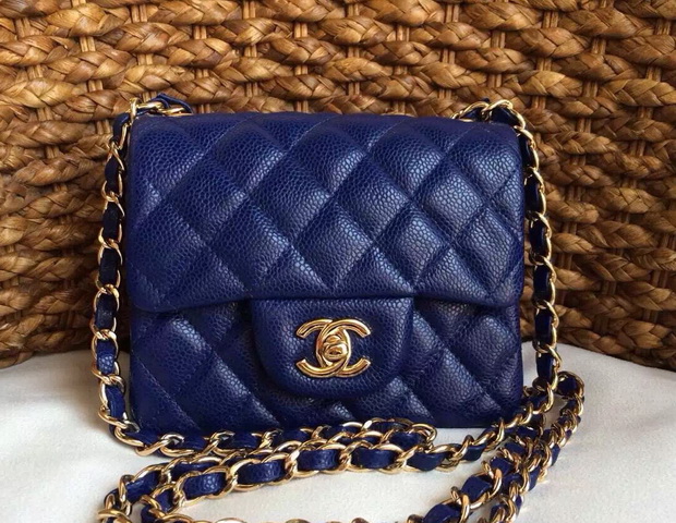 Chanel Mini Caviar Flap Bag Navy Blue Chain for Sale