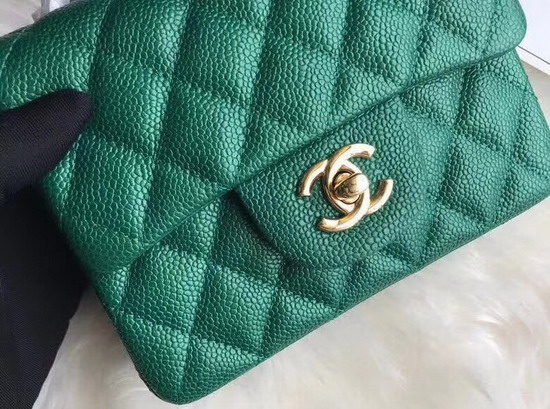 Chanel Mini Caviar Flap Bag Pearl Green Gold Hardware