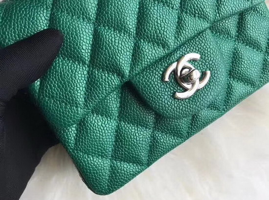 Chanel Mini Caviar Flap Bag Pearl Green Silver Hardware