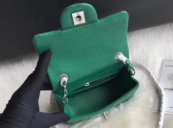 Chanel Mini Caviar Flap Bag Pearl Green Silver Hardware