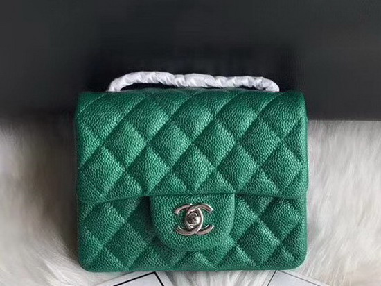 Chanel Mini Caviar Flap Bag Pearl Green Silver Hardware