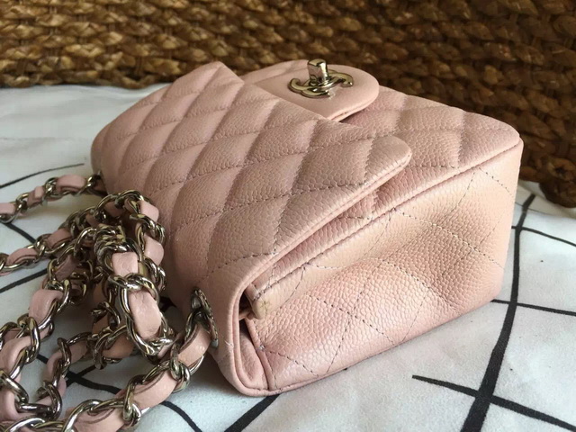 Chanel Mini Caviar Flap Bag Pink Gold Chain for Sale