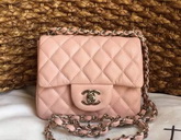 Chanel Mini Caviar Flap Bag Pink Gold Chain for Sale