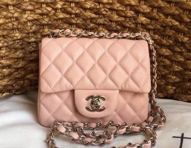 Chanel Mini Caviar Flap Bag Pink Gold Chain for Sale