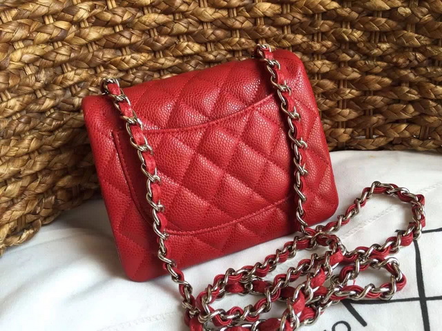 Chanel Mini Caviar Flap Bag Red Gold Chain for Sale