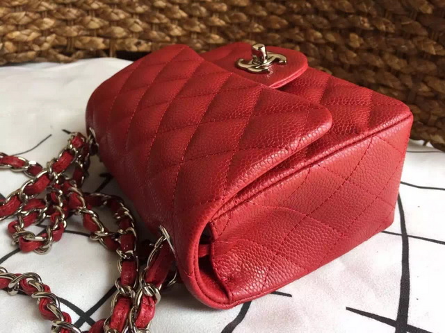 Chanel Mini Caviar Flap Bag Red Gold Chain for Sale