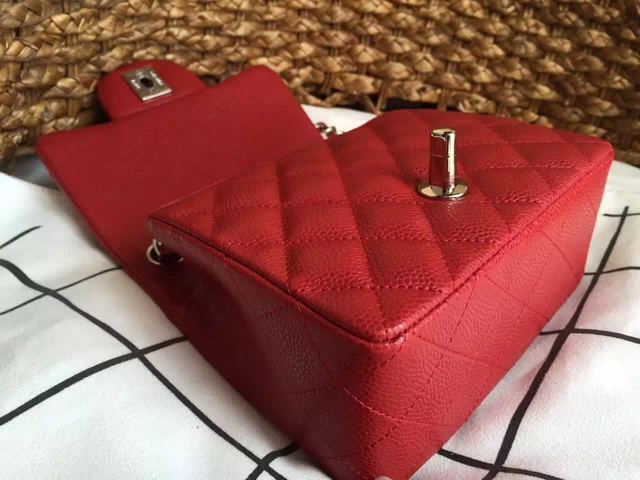 Chanel Mini Caviar Flap Bag Red Gold Chain for Sale