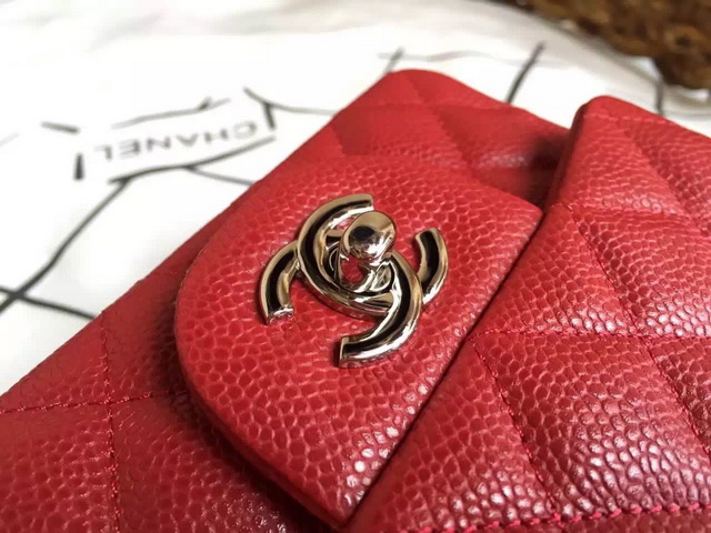 Chanel Mini Caviar Flap Bag Red Gold Chain for Sale