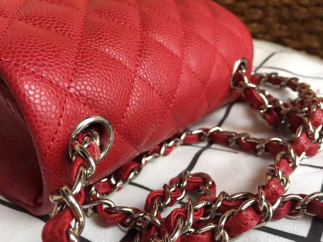 Chanel Mini Caviar Flap Bag Red Gold Chain for Sale