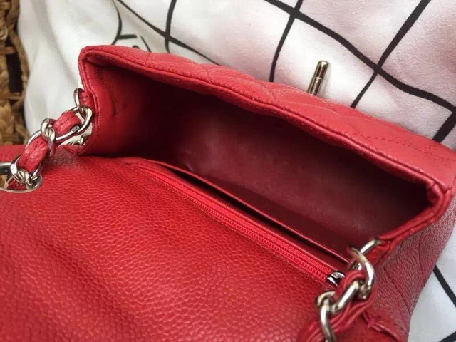 Chanel Mini Caviar Flap Bag Red Gold Chain for Sale