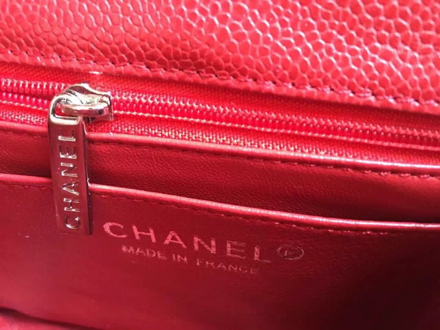 Chanel Mini Caviar Flap Bag Red Gold Chain for Sale