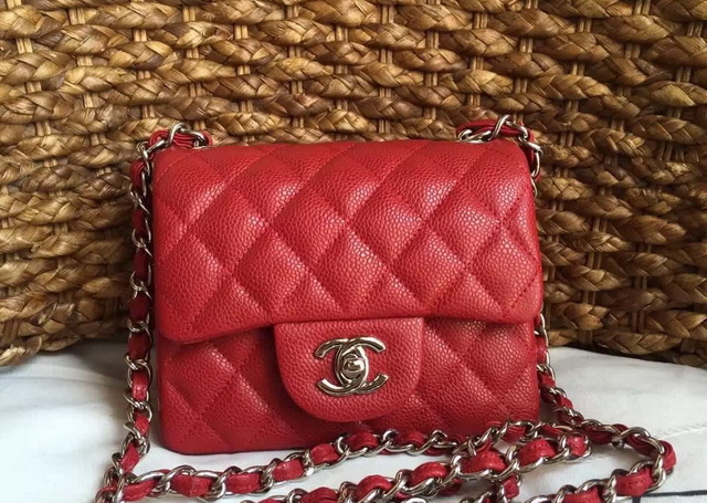 Chanel Mini Caviar Flap Bag Red Gold Chain for Sale