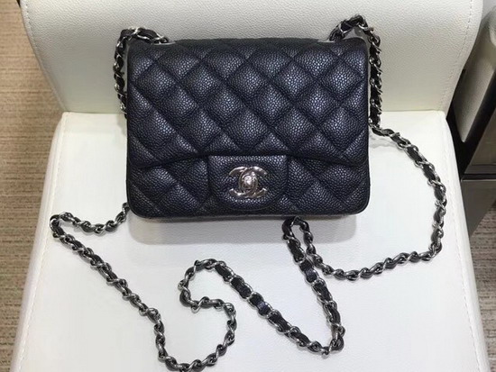 Chanel Mini Caviar Flap Bag in Black with Silver Hardware