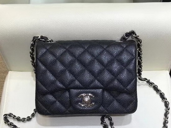 Chanel Mini Caviar Flap Bag in Black with Silver Hardware