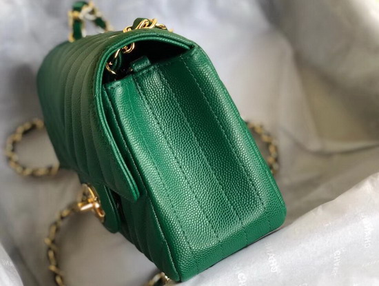 Chanel Mini Caviar Flap Bag with Gold Hardware Green Chevron