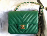 Chanel Mini Caviar Flap Bag with Gold Hardware Green Chevron