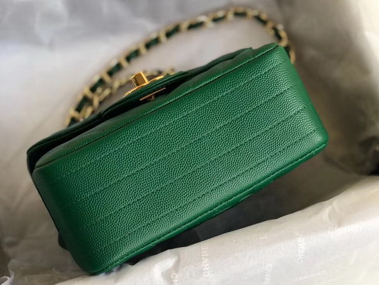 Chanel Mini Caviar Flap Bag with Gold Hardware Green Chevron