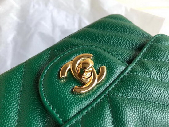 Chanel Mini Caviar Flap Bag with Gold Hardware Green Chevron