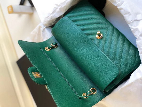 Chanel Mini Caviar Flap Bag with Gold Hardware Green Chevron