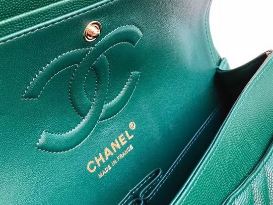 Chanel Mini Caviar Flap Bag with Gold Hardware Green Chevron