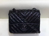 Chanel Mini Chevron Flap Bag in Black Patent Leather