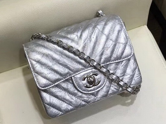 Chanel Mini Chevron Flap Bag in Silver