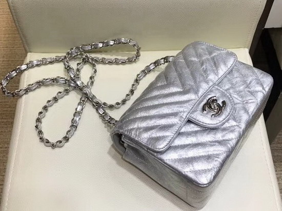 Chanel Mini Chevron Flap Bag in Silver