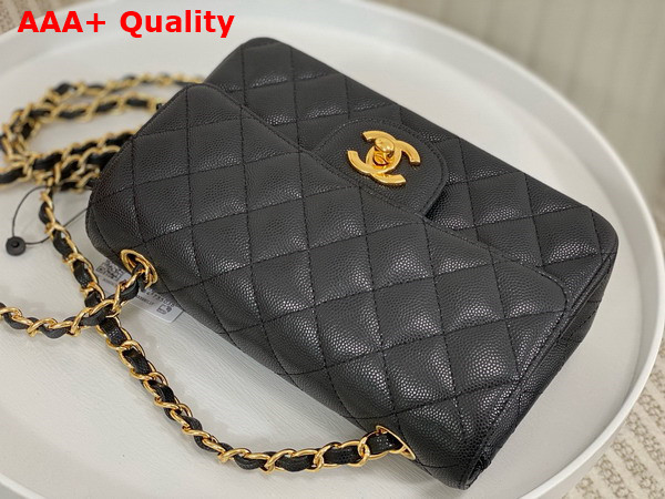 Chanel Mini Classic Flap Bag in Black Grained Calfskin Gold Tone Metal Replica