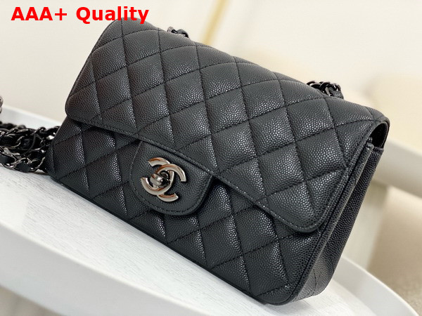 Chanel Mini Classic Flap Bag in Black Grained Calfskin Ruthenium Finish Metal Replica