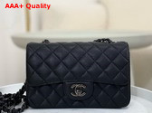 Chanel Mini Classic Flap Bag in Black Grained Calfskin Ruthenium Finish Metal Replica