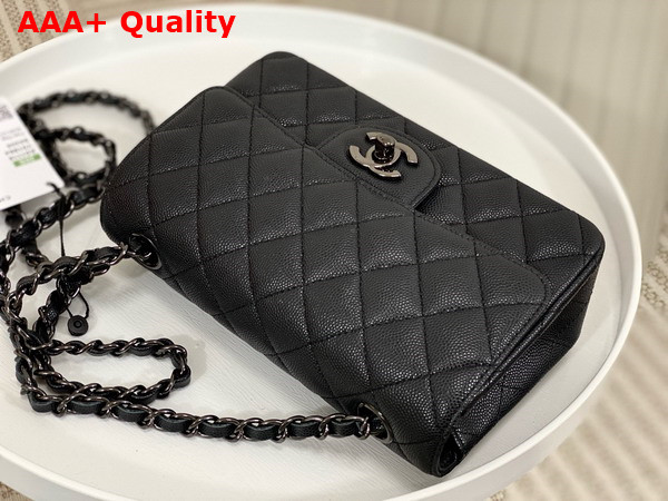 Chanel Mini Classic Flap Bag in Black Grained Calfskin Ruthenium Finish Metal Replica