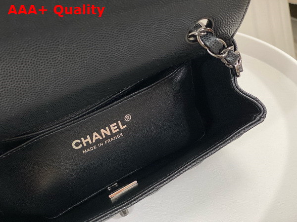 Chanel Mini Classic Flap Bag in Black Grained Calfskin Ruthenium Finish Metal Replica