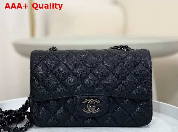 Chanel Mini Classic Flap Bag in Black Grained Calfskin Ruthenium Finish Metal Replica