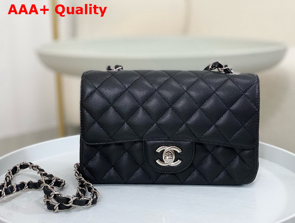 Chanel Mini Classic Flap Bag in Black Grained Calfskin Silver Tone Metal Replica