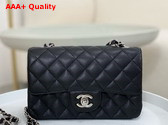 Chanel Mini Classic Flap Bag in Black Grained Calfskin Silver Tone Metal Replica