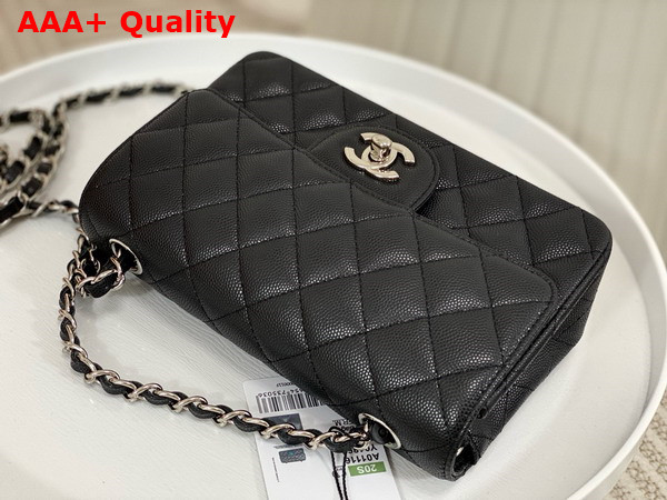 Chanel Mini Classic Flap Bag in Black Grained Calfskin Silver Tone Metal Replica