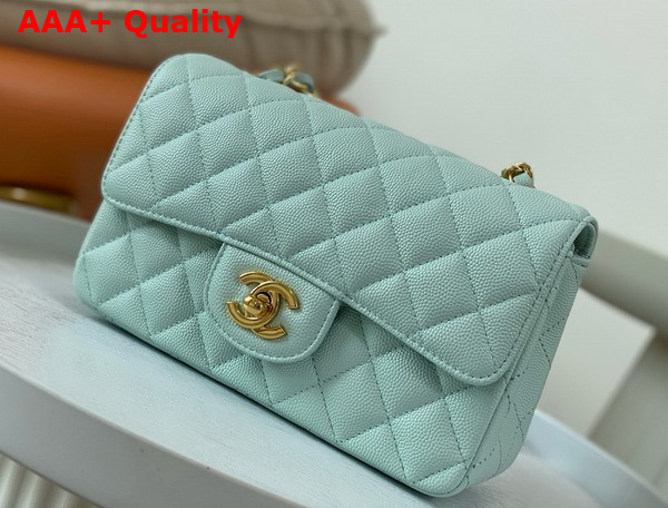 Chanel Mini Classic Flap Bag in Turquoise Grained Calfskin Gold Tone Metal Replica