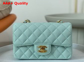 Chanel Mini Classic Flap Bag in Turquoise Grained Calfskin Gold Tone Metal Replica