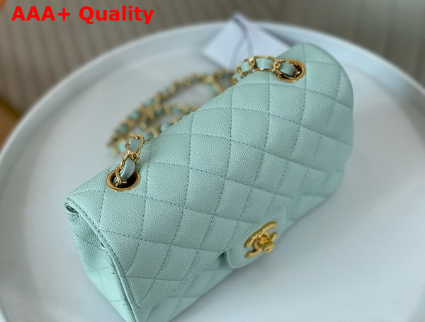 Chanel Mini Classic Flap Bag in Turquoise Grained Calfskin Gold Tone Metal Replica