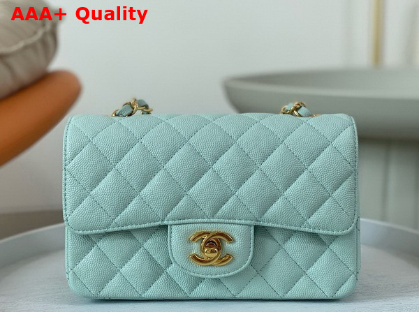 Chanel Mini Classic Flap Bag in Turquoise Grained Calfskin Gold Tone Metal Replica