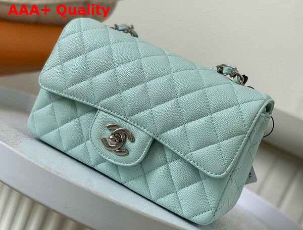 Chanel Mini Classic Flap Bag in Turquoise Grained Calfskin Silver Tone Metal Replica