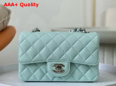 Chanel Mini Classic Flap Bag in Turquoise Grained Calfskin Silver Tone Metal Replica